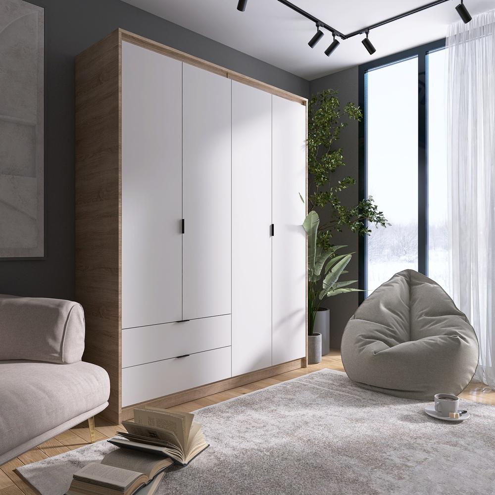 Шкаф распашной для одежды с выдвижными ящиками Эверест Сити-1600 160,2x50x204,6 см Дуб сонома/Белый (EVR-071096) - фото 2