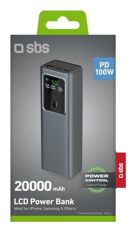 Повербанк SBS LCD Power Bank 100W 20000 mAh Grey (TTBB20000LCDPD100) - фото 2 Повербанк SBS LCD Power Bank 100W 20000 mAh Grey (TTBB20000LCDPD100) - фото 2