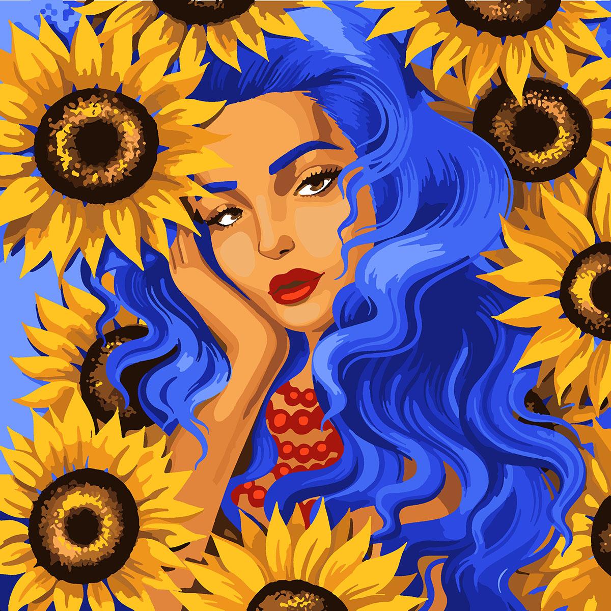 Картина по номерам Santi Украинка с подсолнухами 40x40 см (Top-954402) Картина по номерам Santi Украинка с подсолнухами 40x40 см (Top-954402)