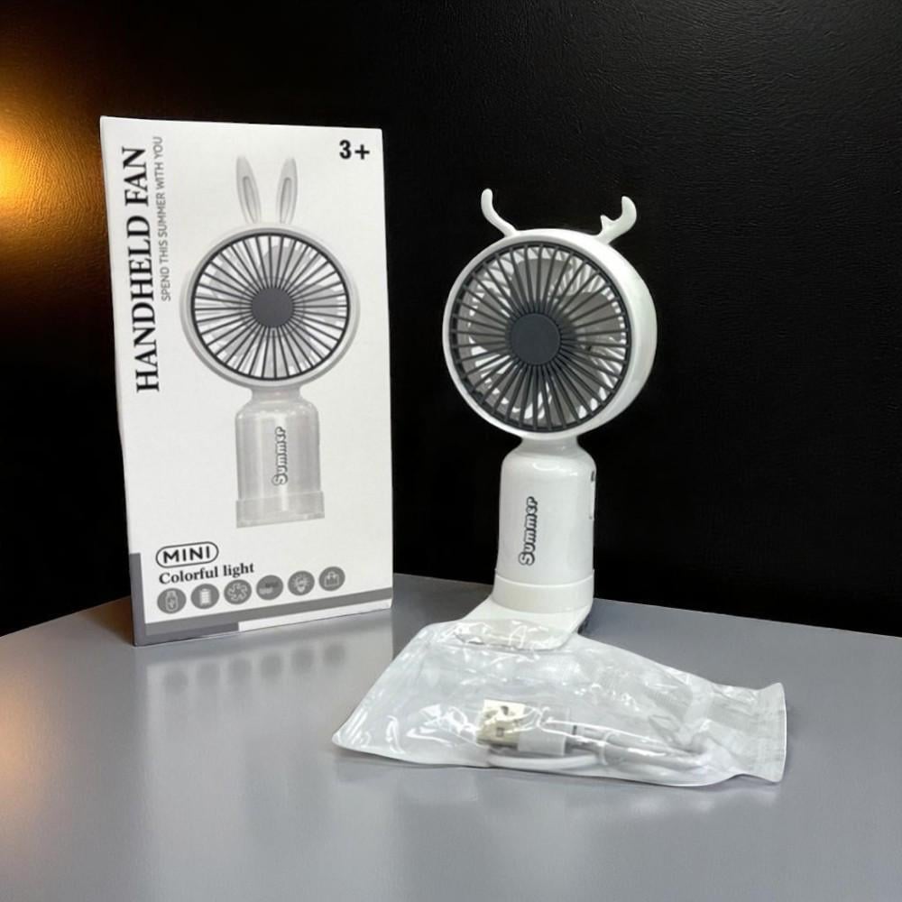 Портативный вентилятор с рожками Олень на аккумуляторе и USB Белый - фото 10