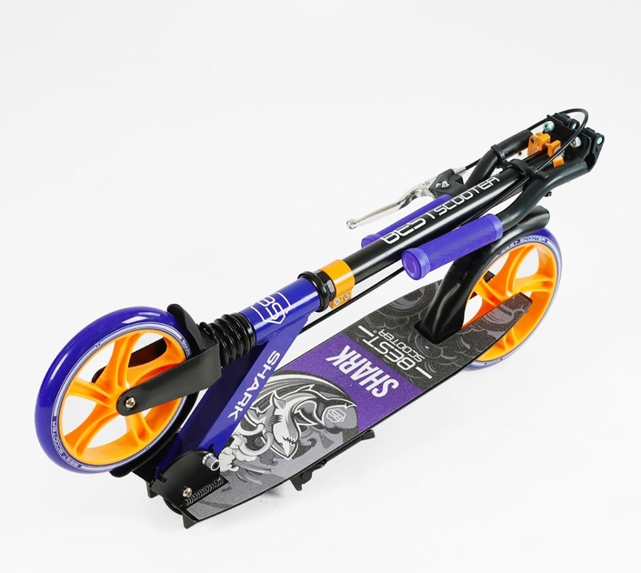 Самокат двоколісний Best Scooter SH-10042/4 SHARK з ручним гальмом/затискач керма/один амортизатор/в коробці/колеса PU 20 см (24996082) - фото 3 Самокат двоколісний Best Scooter SH-10042/4 SHARK з ручним гальмом/затискач керма/один амортизатор/в коробці/колеса PU 20 см (24996082) - фото 3