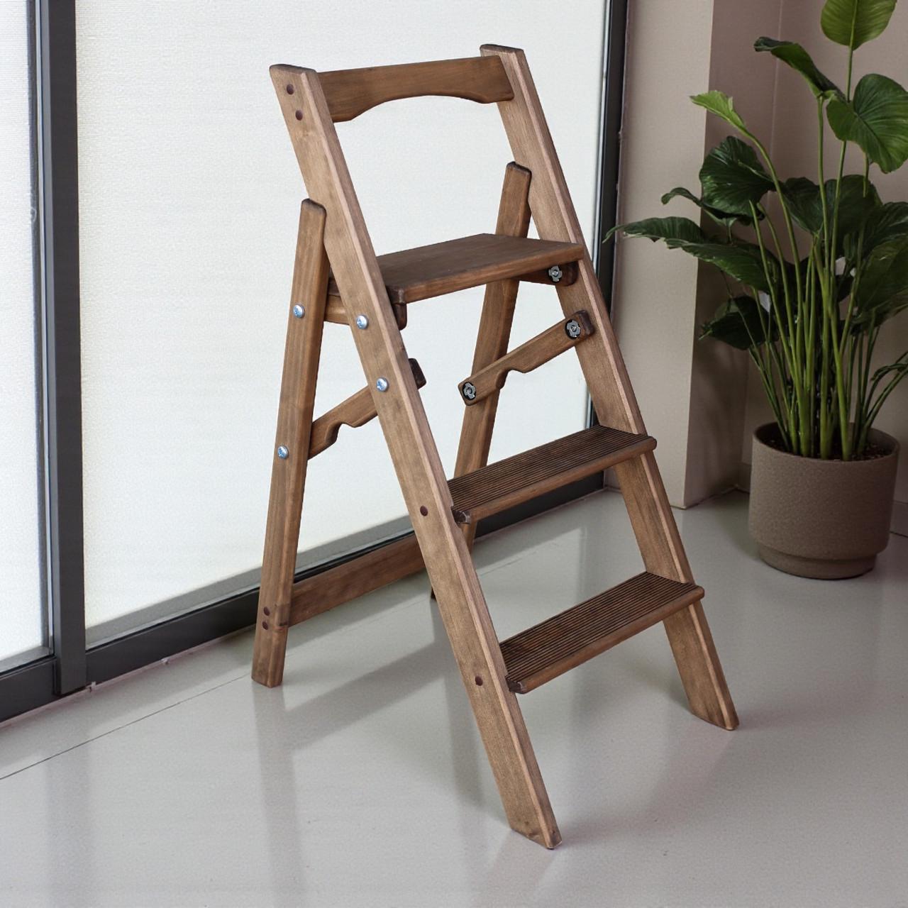 Стремянка-лестница деревянная Студія Дерева Вільха ТС бытовая 3 ступеньки Палисандр (31002889)