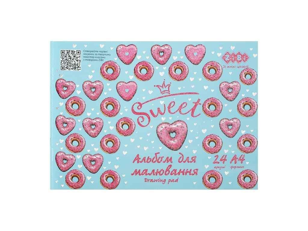 Альбом для малювання ZiBi 24 арк. DONUTS А4 120 г/м2 на скобі Рожевий (1047585)
