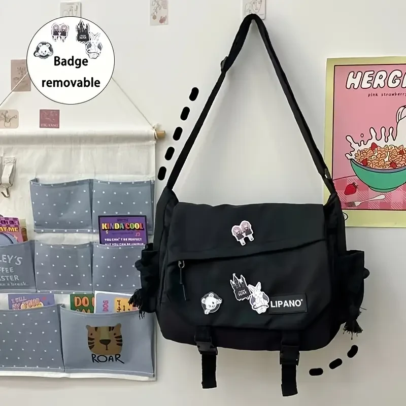 Сумка через плече зі стікерами Чорний (Р-002) - фото 2 Сумка через плече зі стікерами Чорний (Р-002) - фото 2