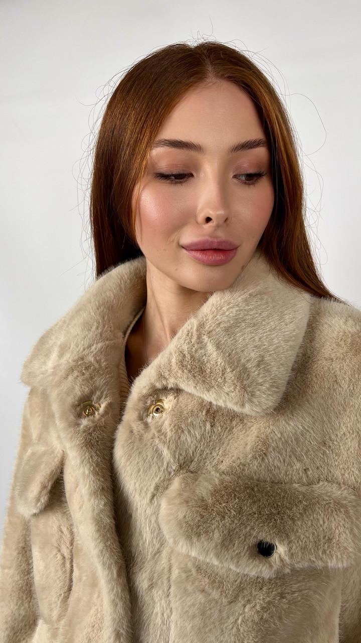 Шуба женская из эко-меха 6627-03 M Тёмно-бежевый - фото 2