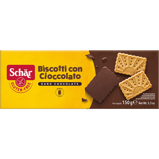 Печиво без глютену Dr. Schar Biscotti Con Cioccolato з шоколадною глазур'ю 150 г (11773110)