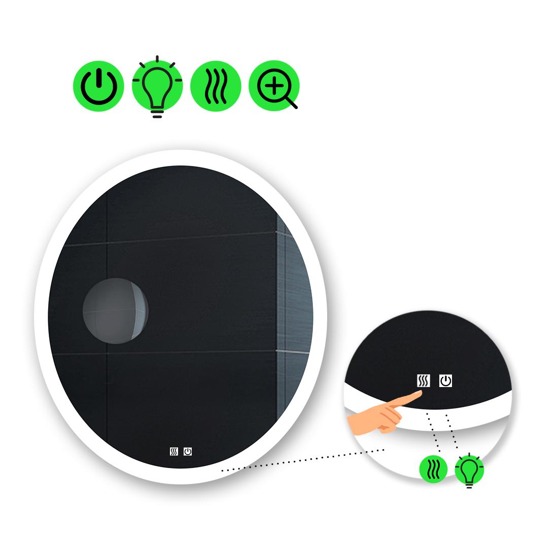 LED-зеркало 90x90 см с двумя сенсорами подогревом и линзой без подсветки модель Amor