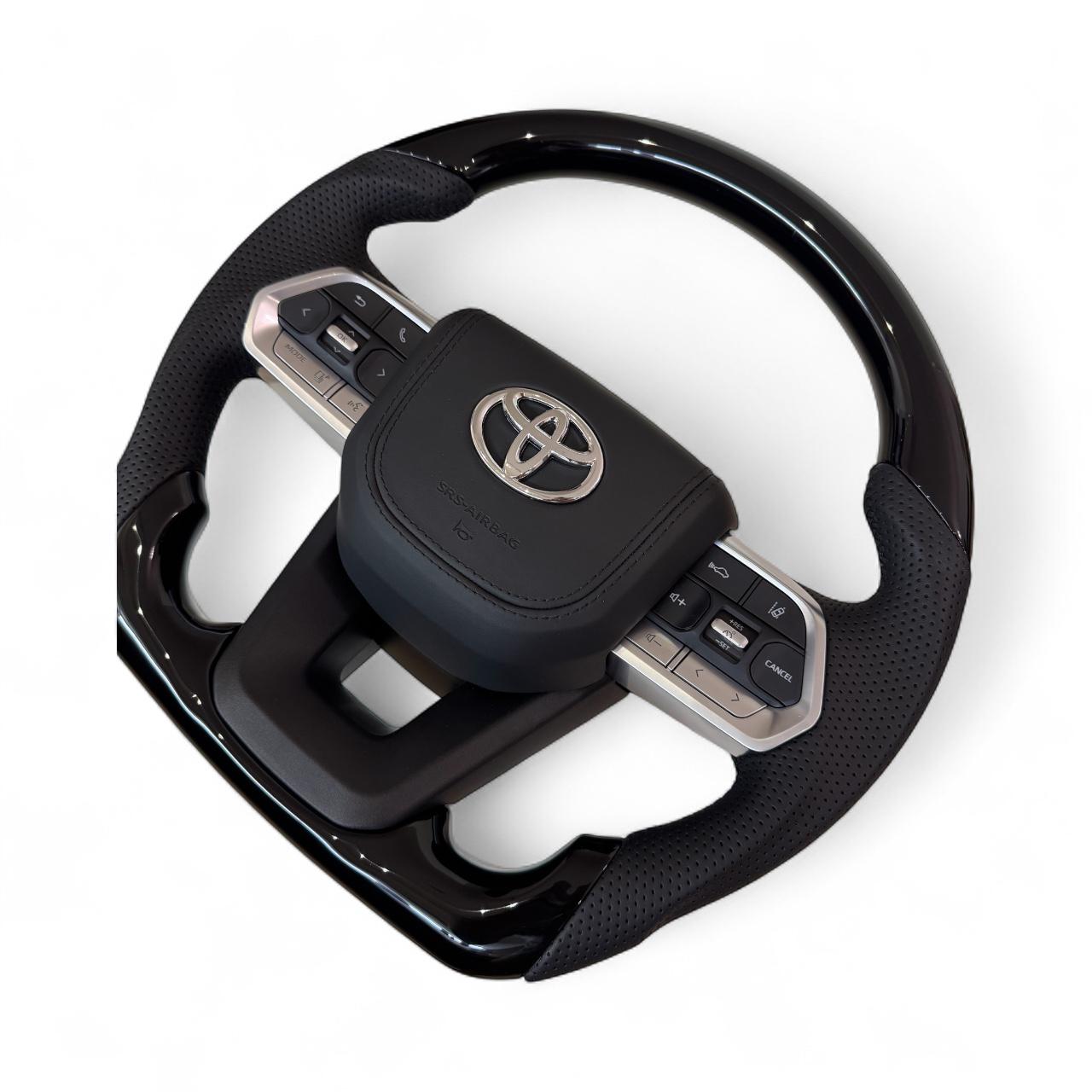 Кермо для Toyota Land Cruiser 200/Prado 150 рояльний лак зі скошеним низом подушка зі шкіри логотип та кнопки хром (29014805) - фото 3