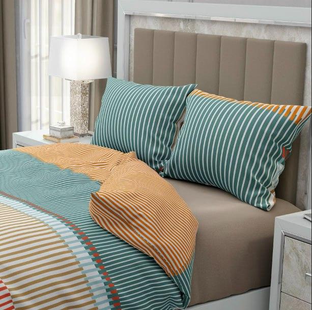 Микрофибровая Комплект постельного белья принт полоска семейный 150х210 наволочка 2х50х70/70х70 см Разноцветный (М-P-0135)