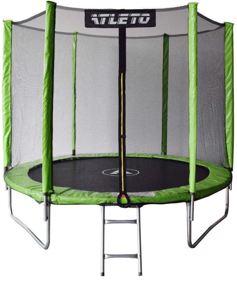 Батут дитячий Atleto з зовнішньою захисною сіткою на блискавці та металевою драбинкою 252 см Зелений (124-76-42400444)