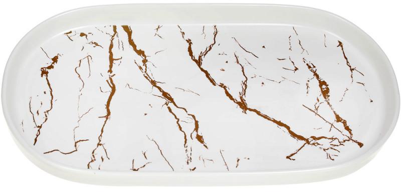Блюдо фарфоровое Мраморная Роскошь овальное 30х16,5х2,5 см Белый/Золотой (BD-805-710)