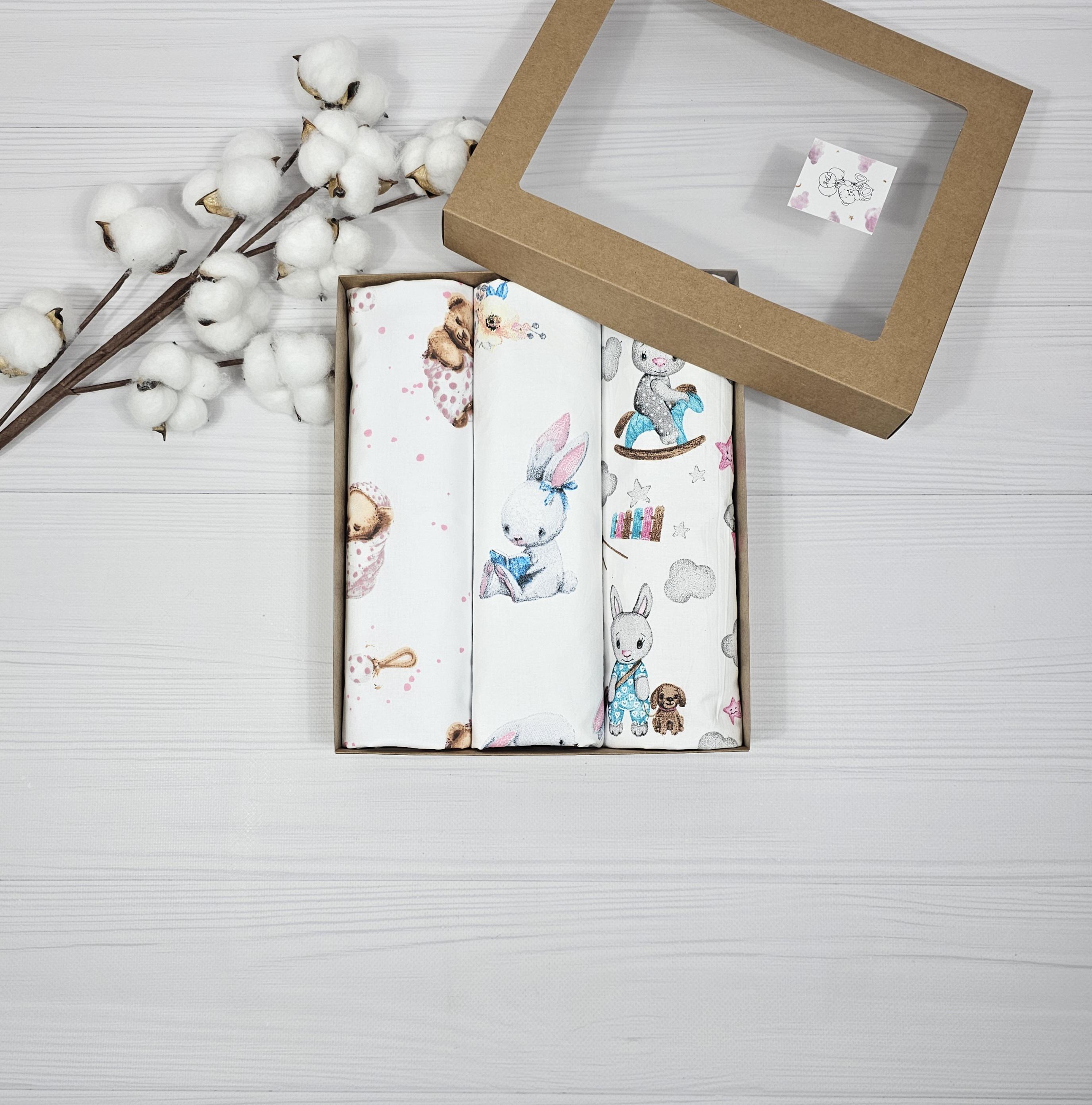 Набор пеленок детских a.l.babybox Зайка с мамой 50х80 см 3 шт. Белый (24321229)