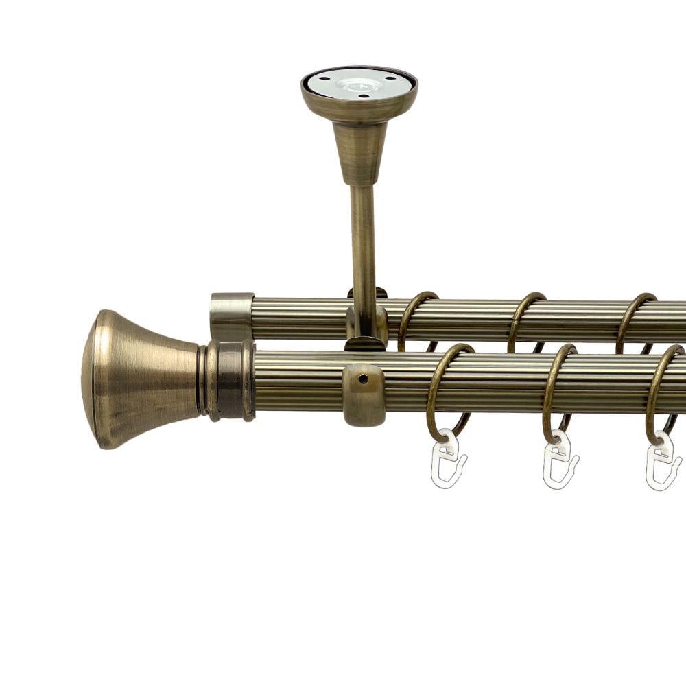 Карниз Orvit Люксор металевий дворядний відкритий до стелі рифлена труба кільце металеве 25/19 мм 200 см Антик (00-00018874)