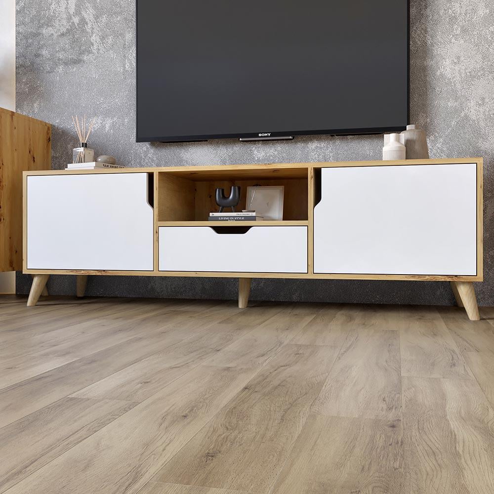 Тумба под ТВ М-Зон Борн 1600 Дуб Артизан/Нимфея Альба/Орех светлый (MZN-031081) - фото 2 Тумба под ТВ М-Зон Борн 1600 Дуб Артизан/Нимфея Альба/Орех светлый (MZN-031081) - фото 2