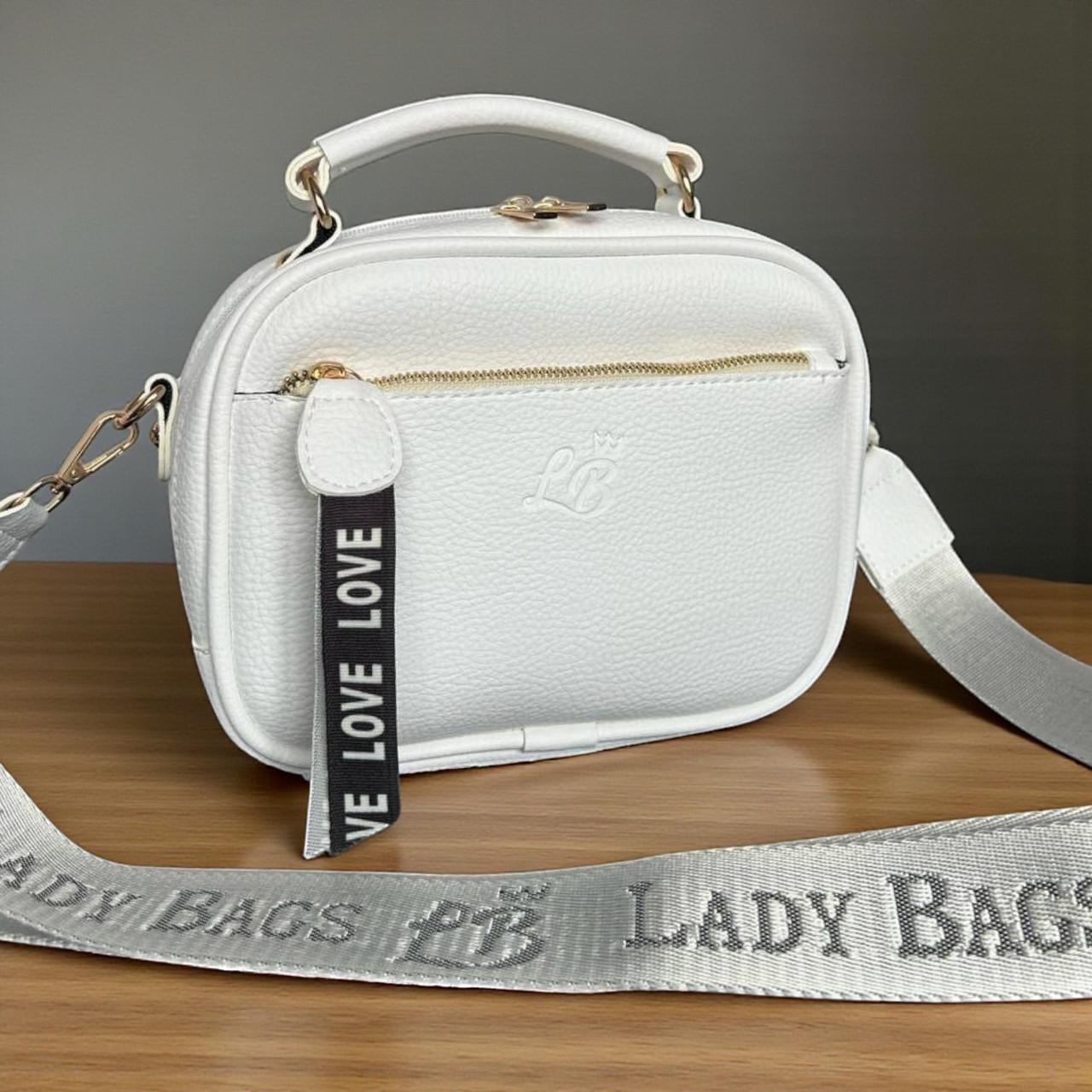 Сумка женская кросс-боди маленькая из экокожи через плечо на широком ремне Белый Сумка женская кросс-боди маленькая из экокожи через плечо на широком ремне Белый