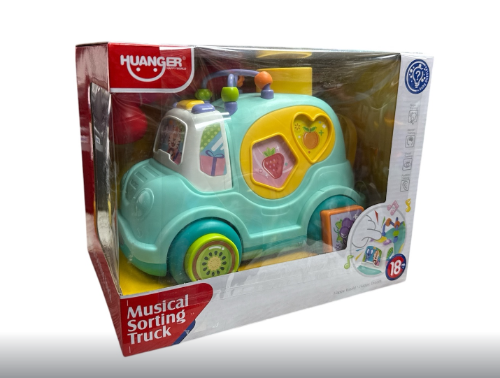 Машинка Huanger HE 0547 погремушки/пальчиковая игра/сортер/звуки/мелодии в коробке