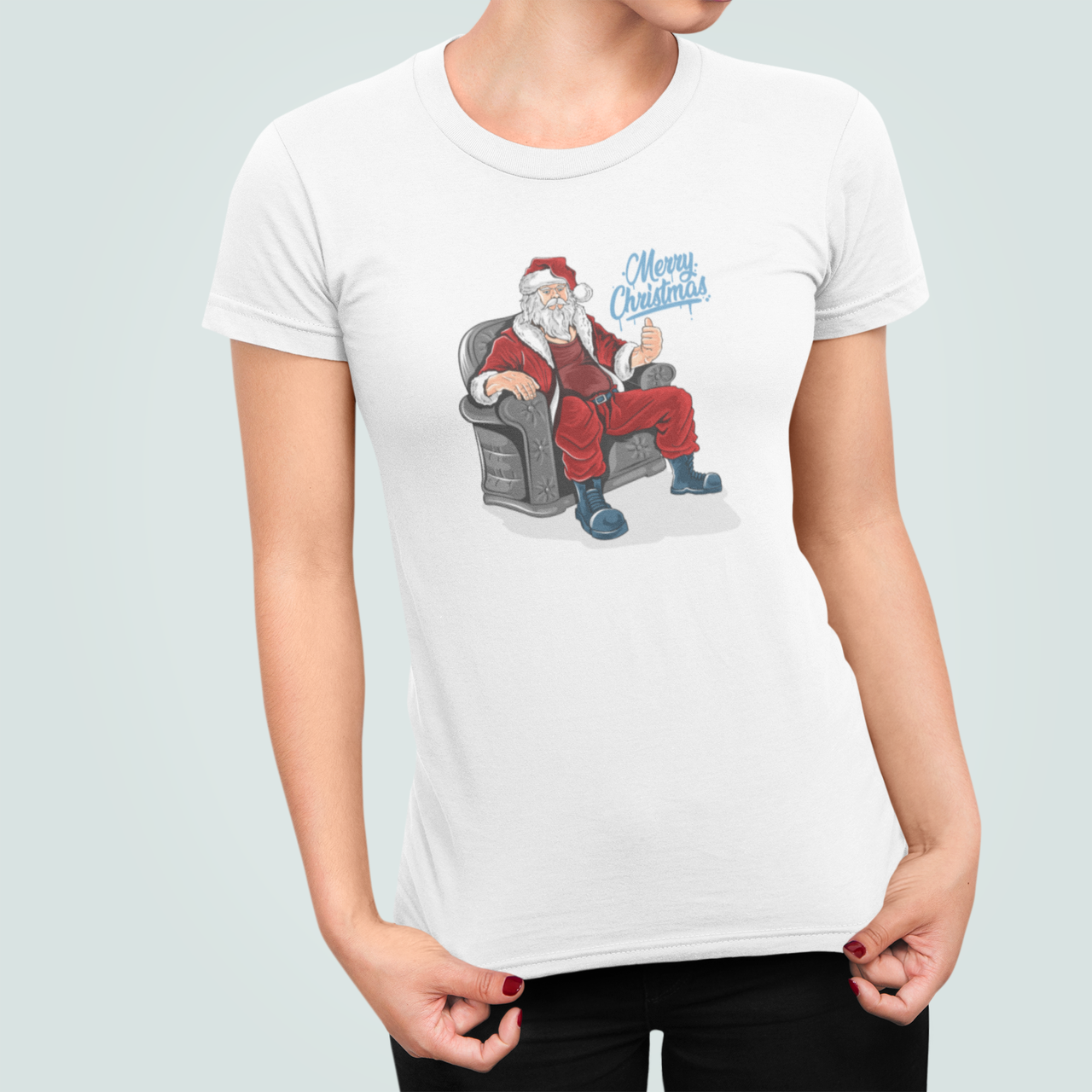 Футболка женская новогодняя Stedman Санта в кресле Merry Christmas XL Белый (НГ140.1-9)