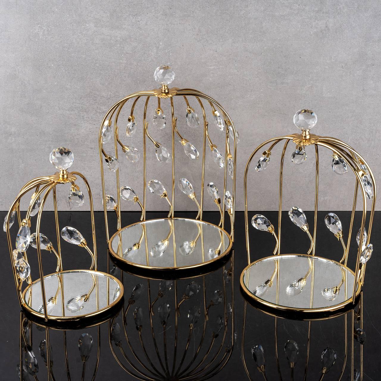 Набор из трех подносов Zeyve металлические с зеркальным основанием 12/14/20 см Золотистый (S-TX02a)