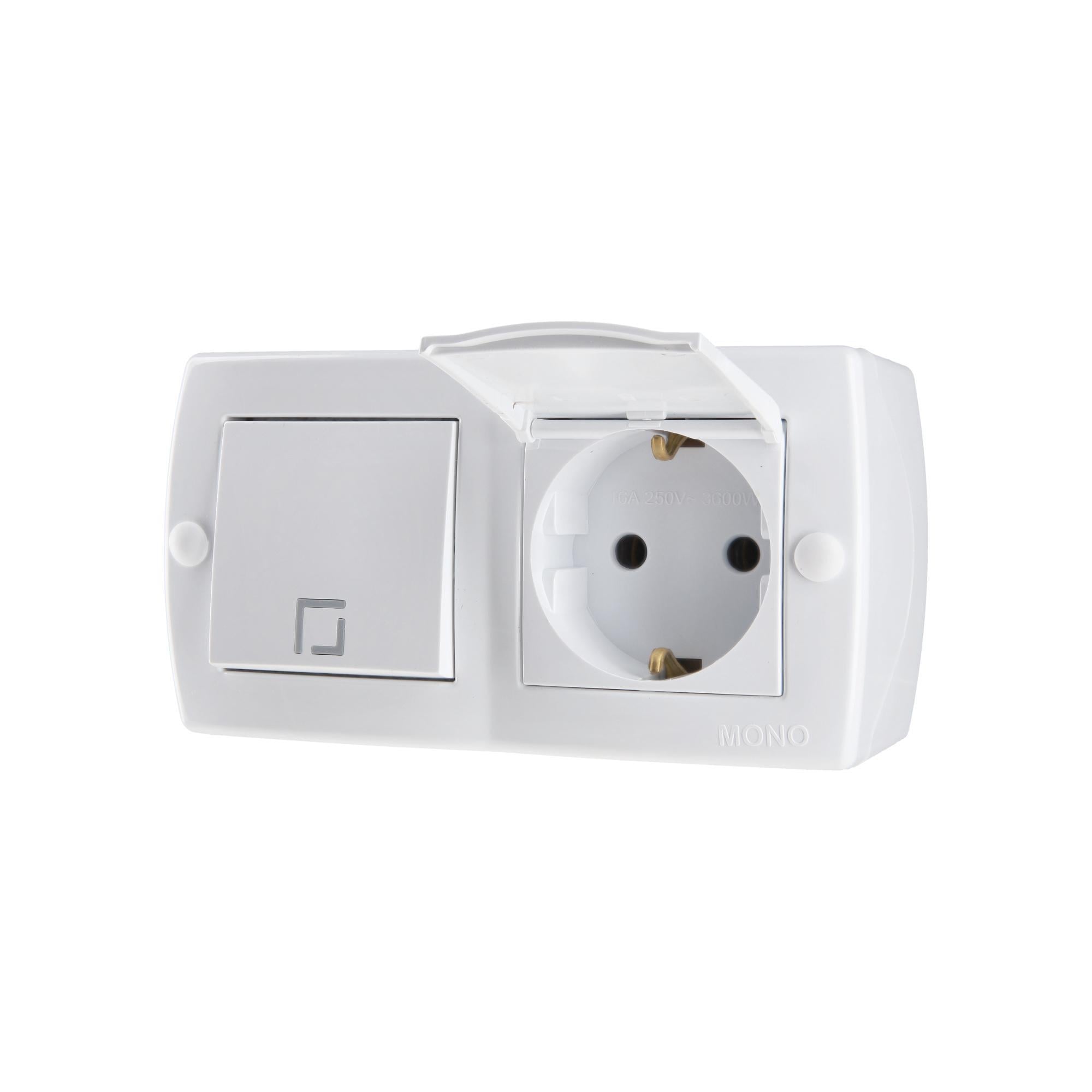 Выключатель и розетка с крышкой и с/з Mono Electric OCTANS IP20 Белый