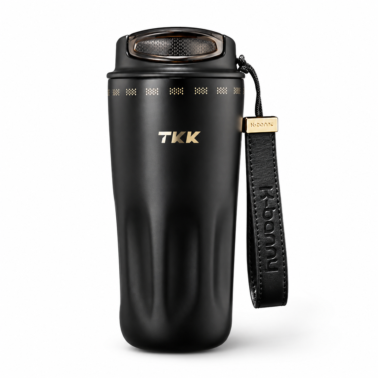 Термокружка TKK K-Banny Cream 500 мл с керамическим покрытием/двойными стенками и ремешком Черный (3091123781)