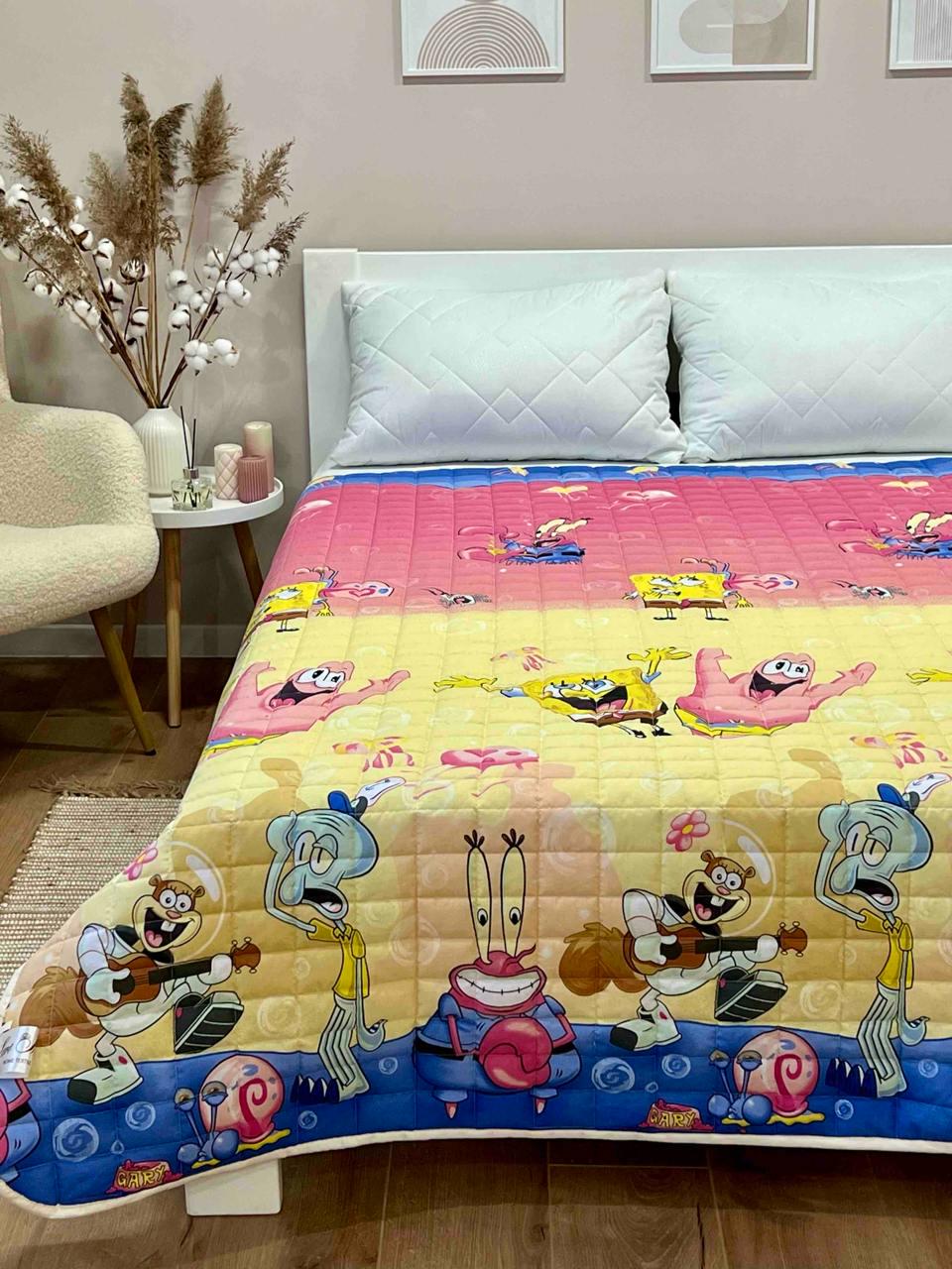 Ковдра дитяча з малюнком Губка Боб двостороння 150х210 см Жовтий - фото 4 Ковдра дитяча з малюнком Губка Боб двостороння 150х210 см Жовтий - фото 4