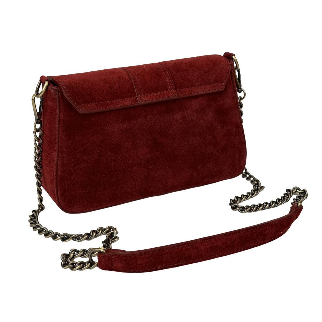 Сумка жіноча замшева Firenze Italy F-IT-012BO з ланцюжком Бордовий (2656558932) - фото 5
