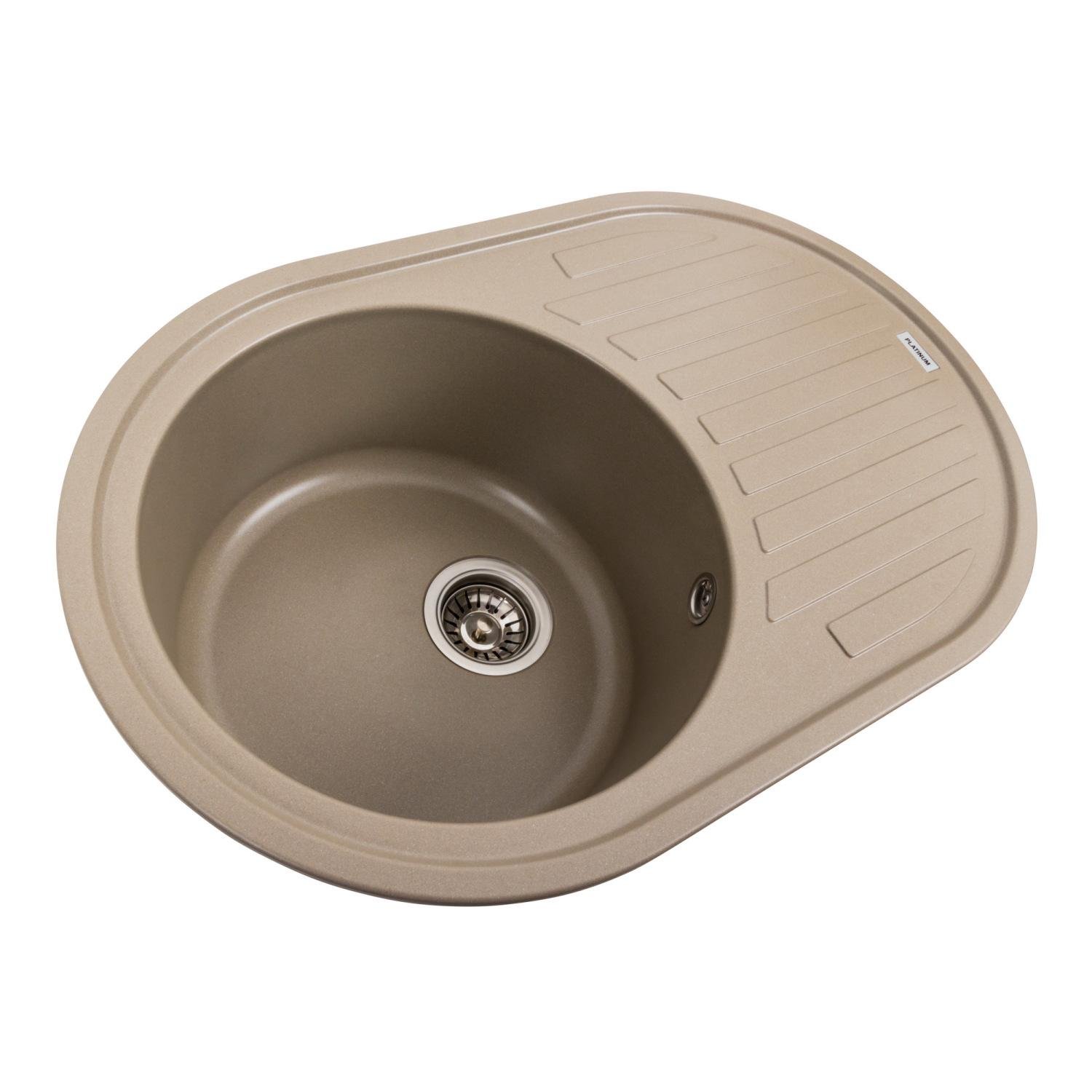 Мийка кухонна Platinum PLS-A39637 гранітна овальна 770x500 мм Бежевий (25961495) - фото 3