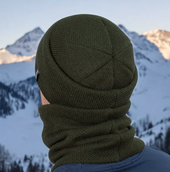 Комплект зимняя мужская шапка с хомутом на флисе Хаки (29548379) - фото 2