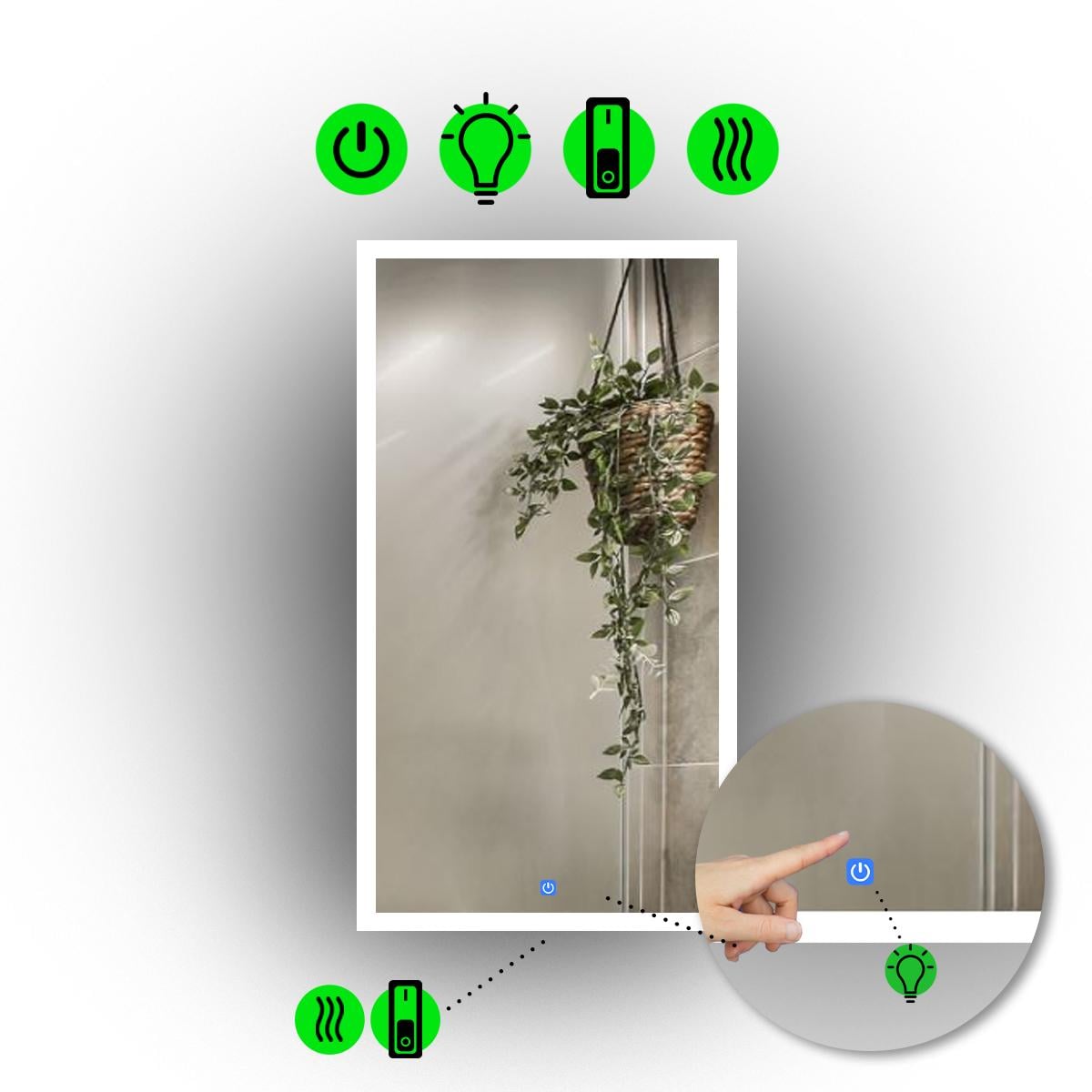 Зеркало с LED подсветкой Simphony с сенсорным и механическим включателем и подогревом 60x80 см (Simphony/600x800/1191/2/1)