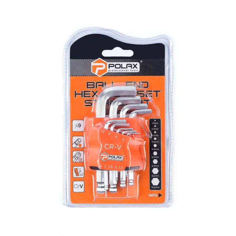 Набір шестигранних ключів Polax Г-подібних з кулею 9 предметів 1,5-10 мм Cr-V (25-009) - фото 2 Набір шестигранних ключів Polax Г-подібних з кулею 9 предметів 1,5-10 мм Cr-V (25-009) - фото 2