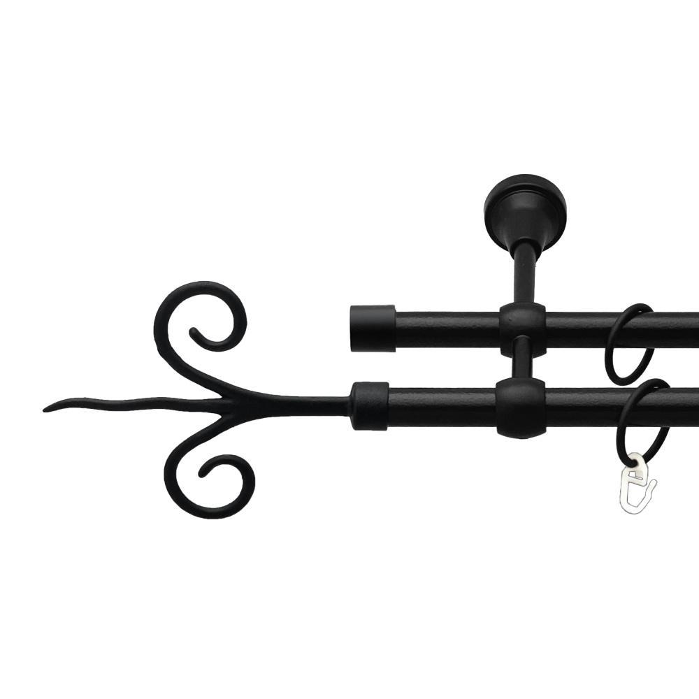Карниз металлический Orvit Фантазия Двухрядная литая/гладкая труба/кольцо металлическое Черный Бархат 16/16 мм 300 см (00-00024007)