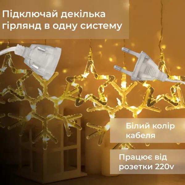 Гирлянда-штора Звезды и снежинки размер 3х0,9 м 10 фигур Желтый - фото 6 Гирлянда-штора Звезды и снежинки размер 3х0,9 м 10 фигур Желтый - фото 6