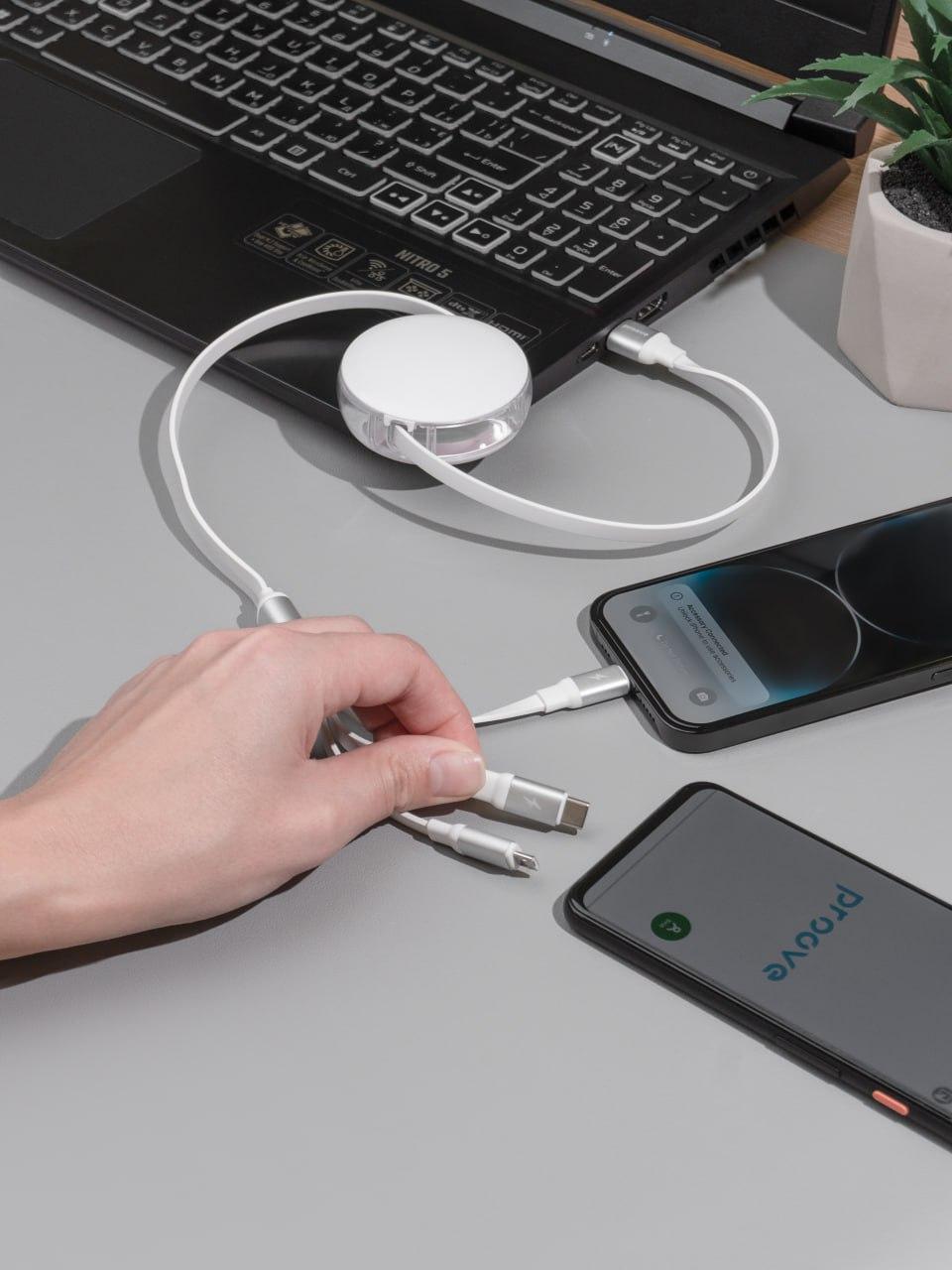 Кабель Baseus Tungsten Gold One-for-three Fast Charging Data 3в1 Micro USB/Lightning/Type-C 3,5A - фото 5