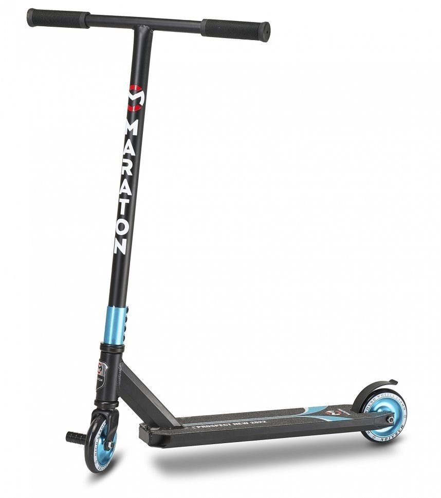 Самокат трюковой Maraton Prospect HIC 2022 с алюминиевыми колесами пеги Черный/Голубой (7055)