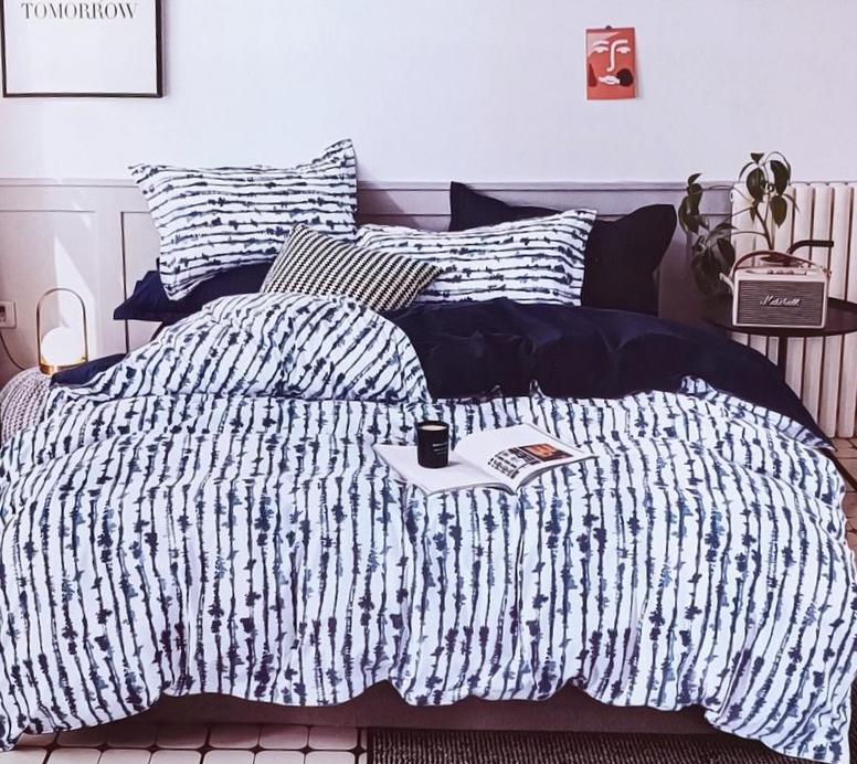 Комплект постельного белья Luna Home Полоса полуторный хлопок 9984766 Сине-белый (DR010378)