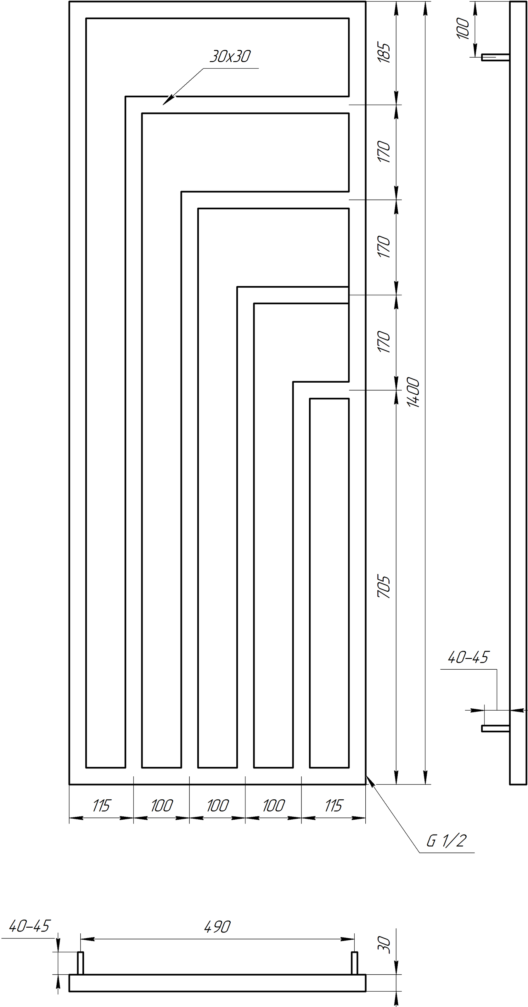 Радиатор трубчатый Genesis Aqua Vero 140x53x3 см Черный (GA-204001) - фото 2