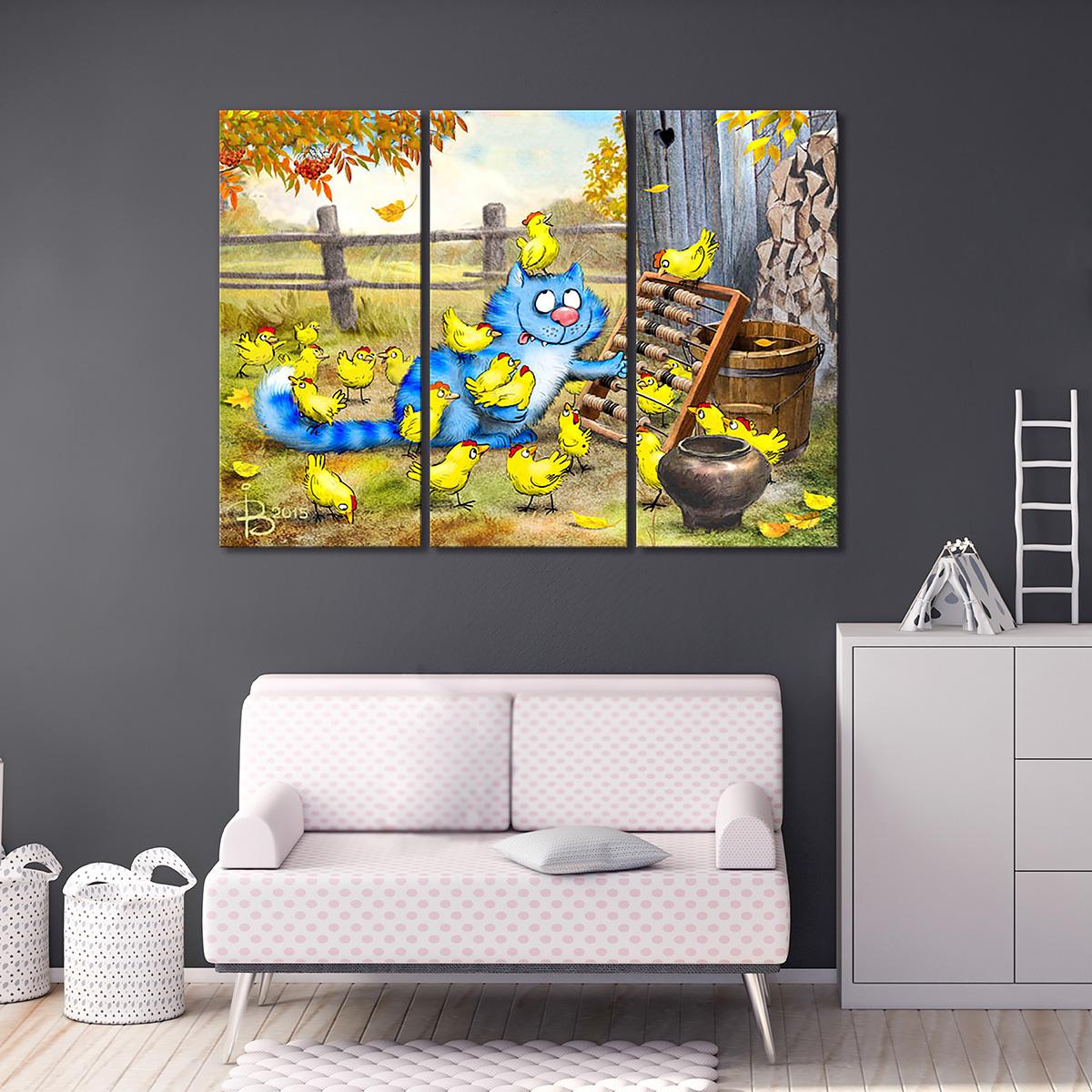 Модульная картина Счет на птичьем дворе 3 модуля 90x135 см