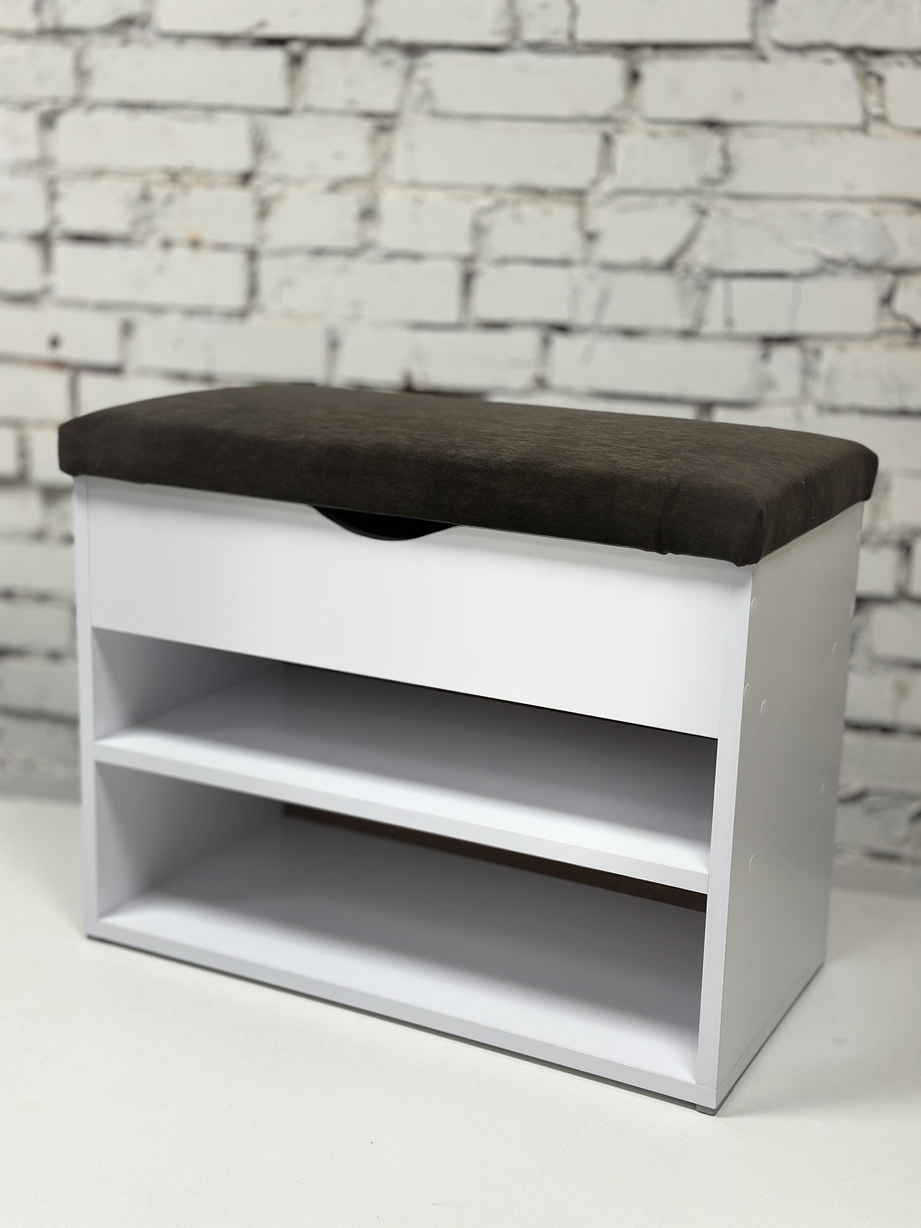 Тумба для взуття ДСП/тканина 30х60х45 см Білий/Шоколад - фото 1 Тумба для взуття ДСП/тканина 30х60х45 см Білий/Шоколад - фото 1