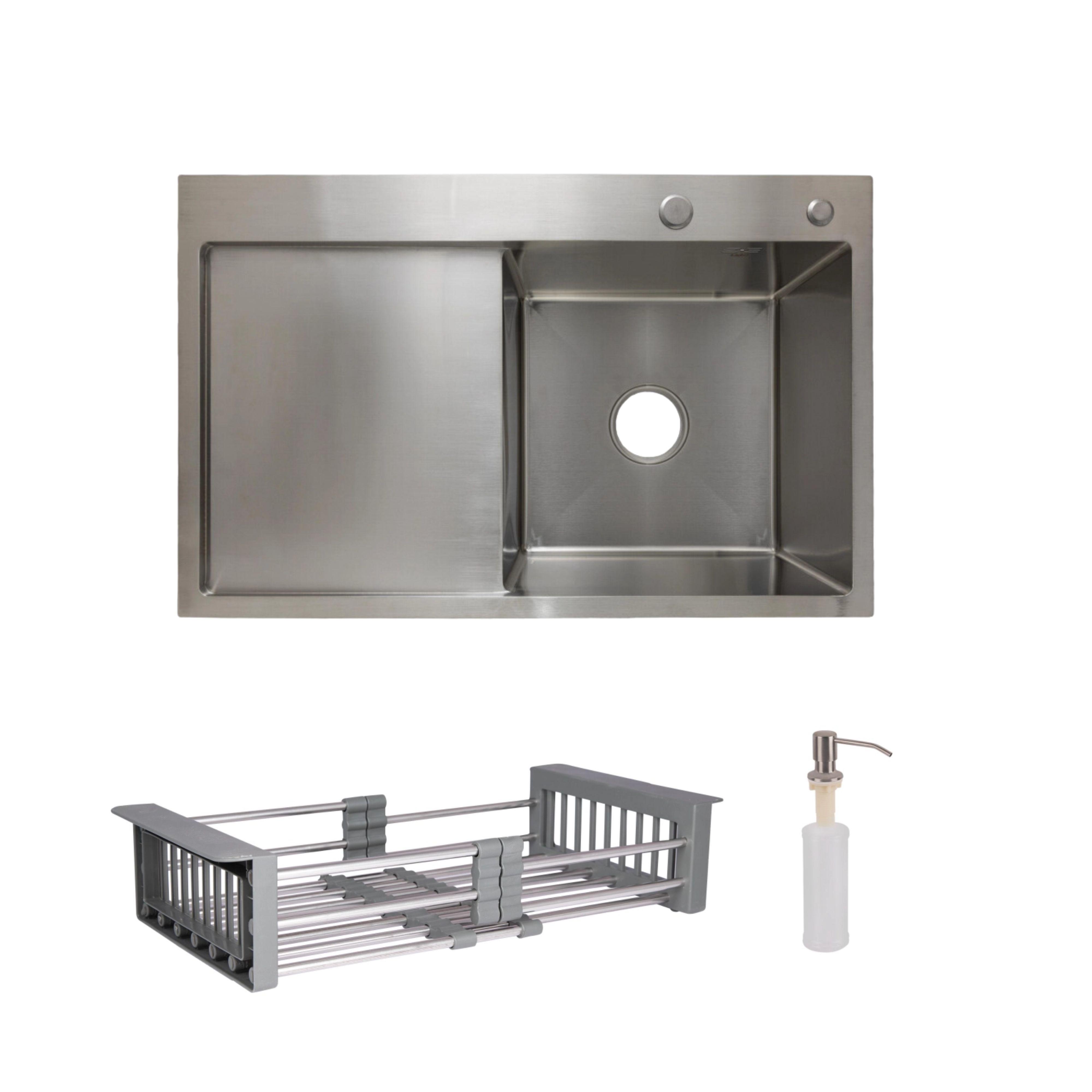 Комплект для кухні Lidz Handmade H7849L мийка інтегрована крило зліва Brushed/дозатор/K01G корзина Нержавіюча сталь (23623069)