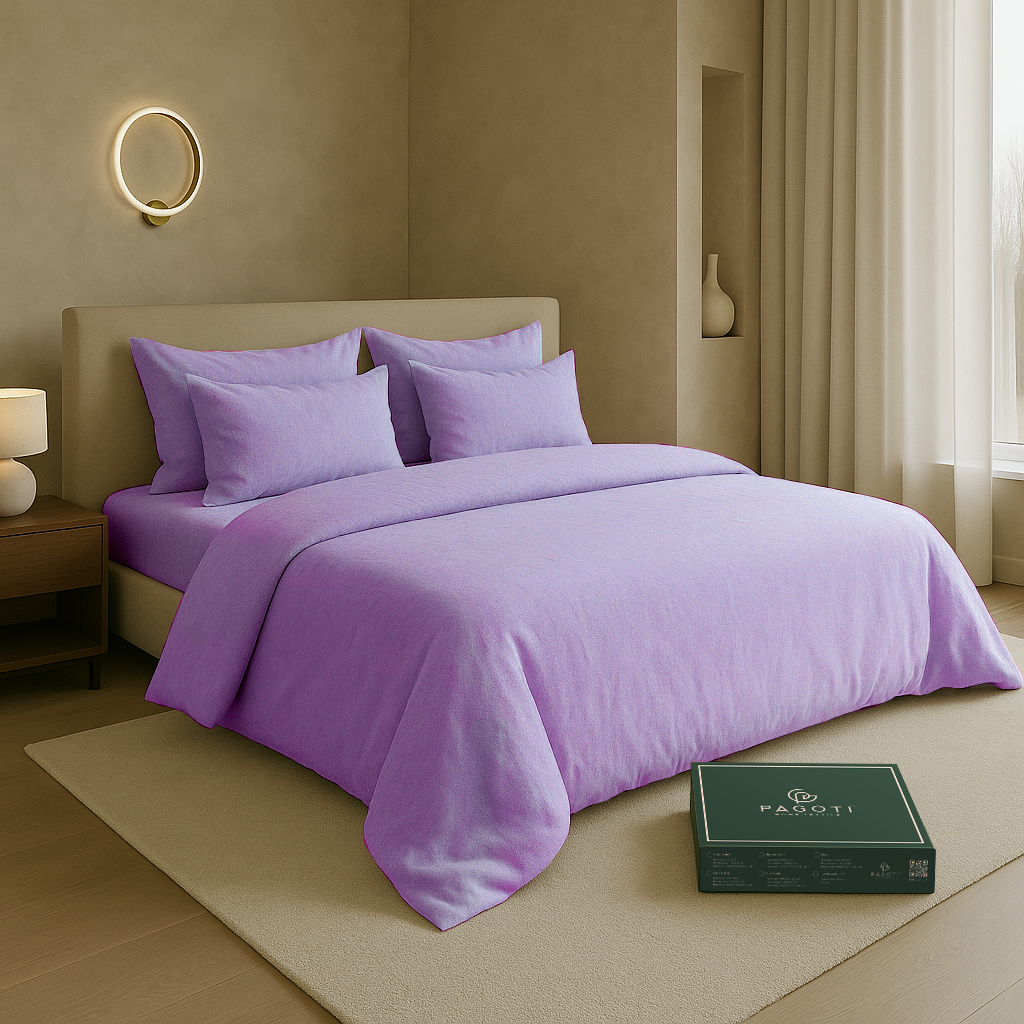 Комплект постільної білизни PAGOTI Natura варена бавовна king size / 2х70х70 см Ліловий