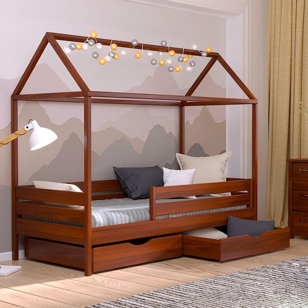 Кровать деревянная детская АММИ с ящиками и защитным бортиком 200х90 см Ольха Кровать деревянная детская АММИ с ящиками и защитным бортиком 200х90 см Ольха