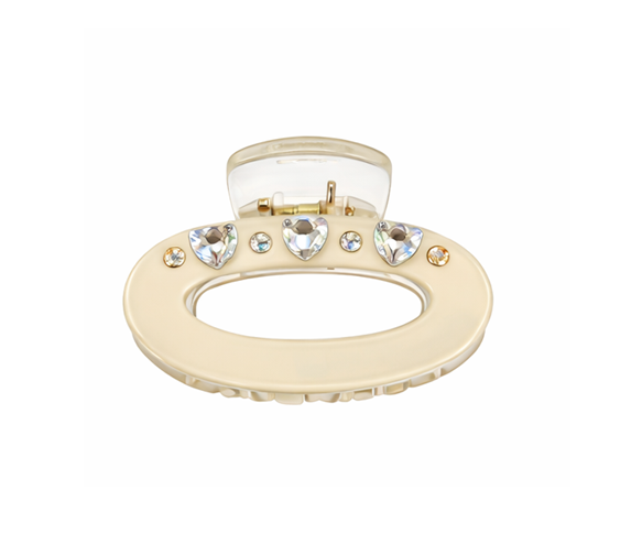 Заколка-крабик овальна Fashion зі стразами з пружинним затискачем 4 см Молочний (2934808052)