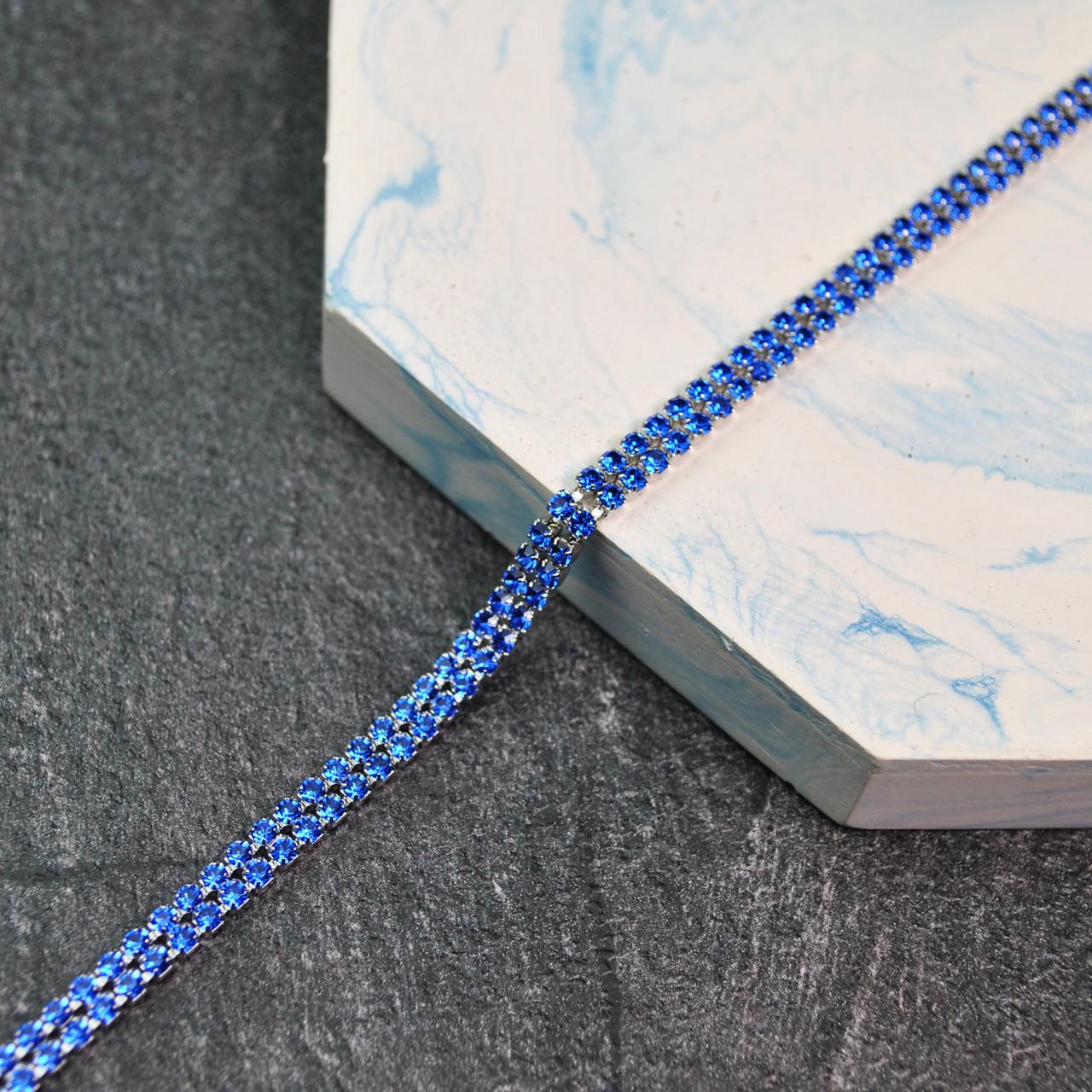 Браслет доріжка кристальна подвійна медична сталь родій Синій (x081-1) Браслет доріжка кристальна подвійна медична сталь родій Синій (x081-1)