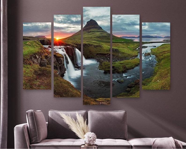 Модульная картина на холсте KIL Art Водопад в Исландии из пяти частей 137x85 см (M51_L_417)