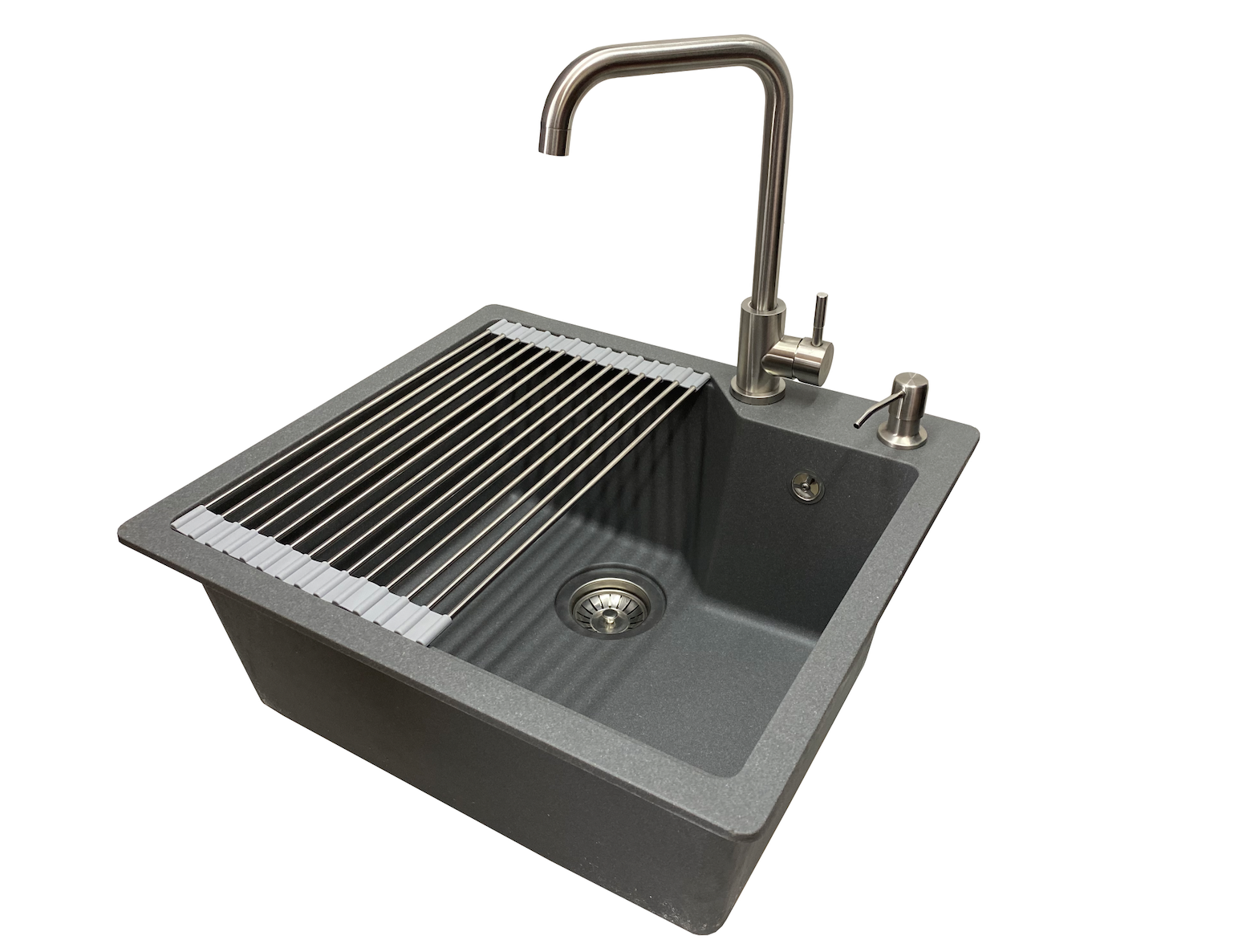 Мойка для кухни VECTOR Pool гранитная смеситель/дозатор/сифон 56x50 см Silver (dbe17288)