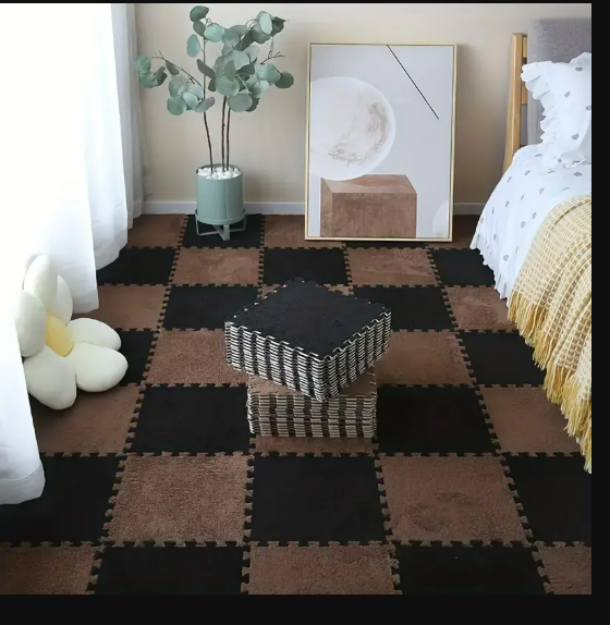 Ковровая плитка-пазл с плюшевым покрытием 10 пазлов 30х30х1,5 см Черно-коричневый (KO59055)