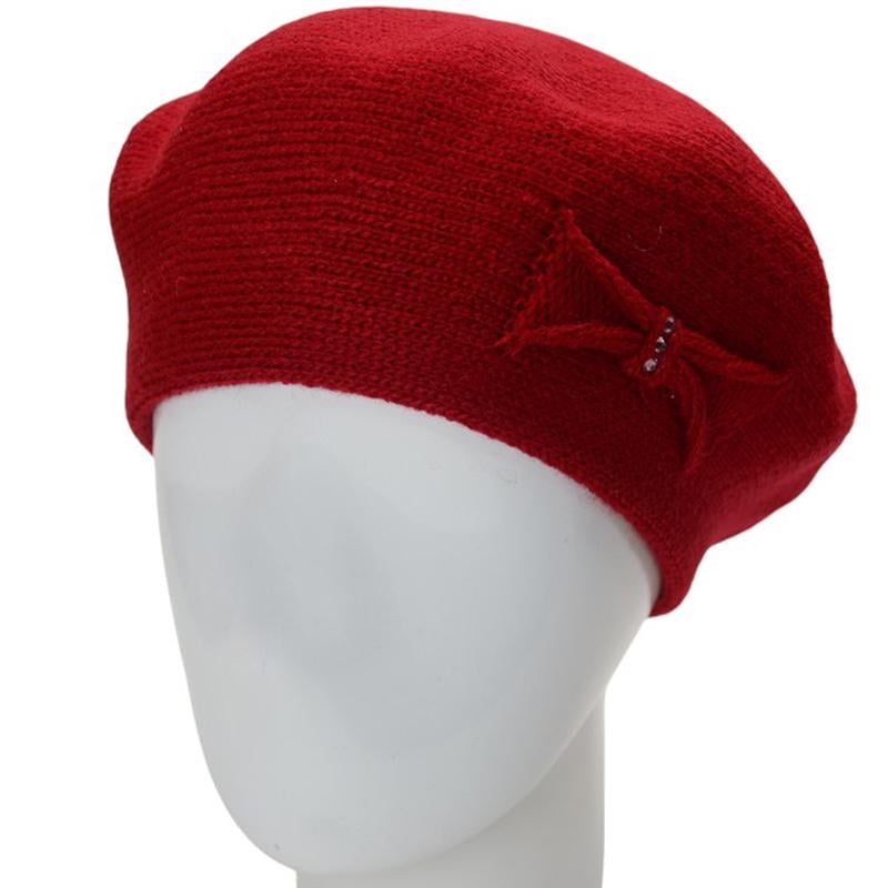 Берет женский Lirus КСЮША осенний двойной с узором сбоку one size Красный (282681) - фото 1