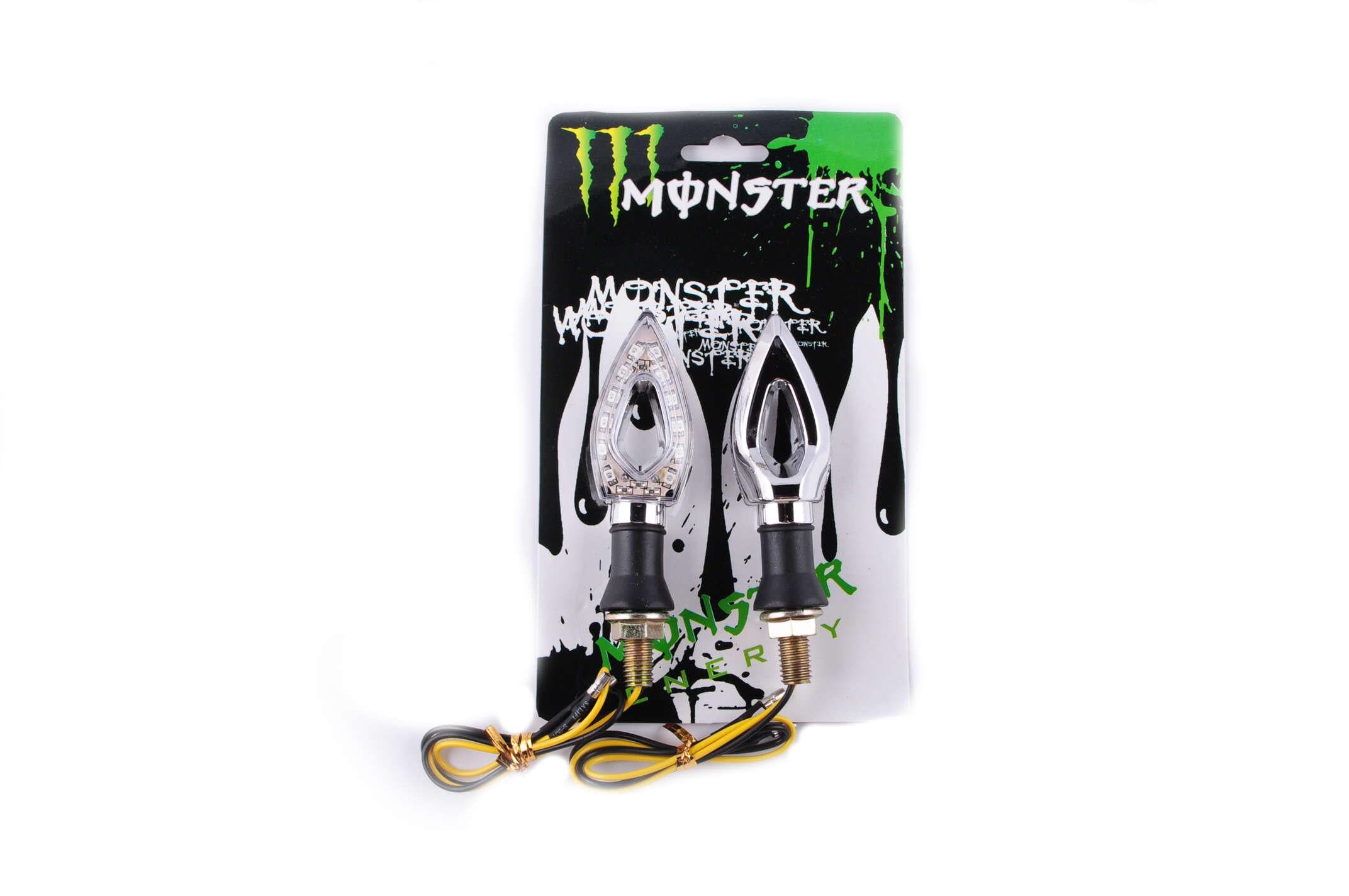 Повороти світлодіодні пари стрілоподібні сріблясті прозорі MONSTER ENERGY (O-940)