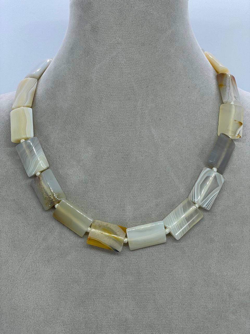 Бусы агат 45 см Серый (9846)