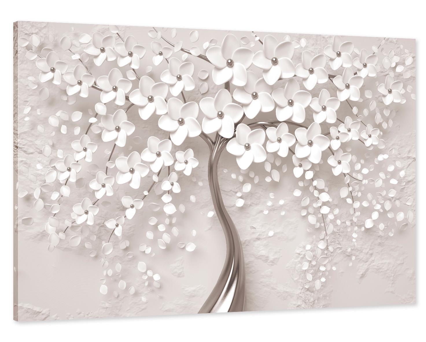 Картина на полотні у вітальню/спальню Дерево білі квіти 40х80 см (MLP_15)